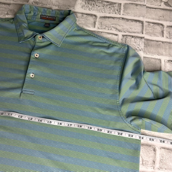 Peter Millar summer comfort polo. Light blue and green striped. Size large - Picture 4 of 9